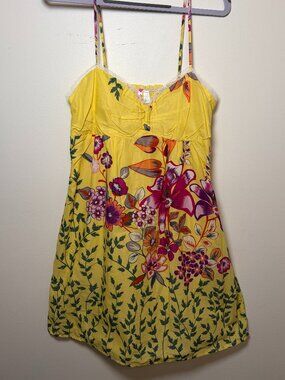 NEW Yellow Floral Lace Trim 100% Cotton Cami Top OR Mini Dress 6 Degrees Macys L
